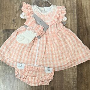 Easter Dress-Tahari Pink Gingham Dress/Bow/Socks/Bloomer Set